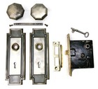 Antique Door Set Victorian   Eastlake Backplate Knob Mortise Lock Key Reclaimed