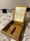 Antique 20s Victorian Lithograph Carved Wood Mirrored Jewelry Glove Dresser Box