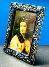 Vintage Ornate Metal Picture Photo Frame Blue Enamel Rhinestone Jeweled 6 x 4 5 