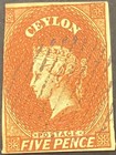 1857 Ceylon Scott 6 Sg10 5d Chestnut Queen Victoria Used Stamp Wmk 1