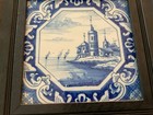 Antique Blue And White Delft Tile In Oak Frame