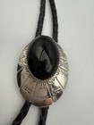 Vintage Sterling Silver Black Onyx Bolo Tie Southwestern Native Stamp Unsigned