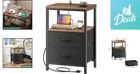 Compact Rustic Nightstand With Charging Features   Ample Storage - Easy Assembly