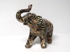 Vintage La Vie Ceramic Elephant Figurine Safari Patchwork Print - Raised Trunk