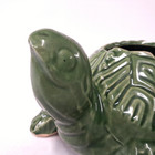 Vintage Green Turtle Planter Ceramic Animal Pottery Glossy Garden Decor Mid Cent
