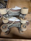 Vintage White Roller Skates Chicago Wheels Wood Case Key Wrench Usa