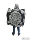 Mexican Poncho With Hood   Calendario Azteca   One Size   Black   White