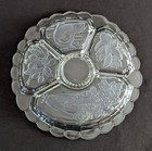 Vintage Clear Etched Glass Relish canape Platter 12 5  Diameter  Scalloped Rim