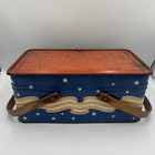 Rare Vintage Golden Cookies Patriotic Red White Blue Stars   Stripes Picnic Tin