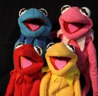 4 Kermit Rare Strange Puppets Muppets Pink yellow blue red Hand Crafted Rana Toy