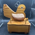 Vintage Wood Chicken Bird Sewing Caddy Storage Center Pin Cushion Thread Holder