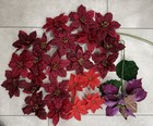 24 Artificial Poinsettia Faux Christmas Flowers Red purple Silk Approx  6-8   