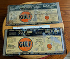 Oil Gulf Lube Unrolled Vtg Lot X2 Flat Factory Quart Can Advertise Gulflube Sign