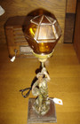 Art Nouveau Barefooted Lady W basket Of Fruit Figural Lamp Amber Shade  803