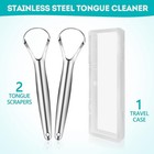 2 Pack Stainless Steel Tongue Scraper With Travel Case     Tongue Cleaner For Adul