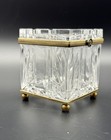 Castilian Imports Cut Glass Crystal Casket Box Footed Antique Brass Or Bronze