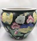 Vintage Chinese Koi Fish Bowl Noir Planter Chinoiserie 12 25  Tall 
