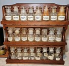 Vintage John Wagner   Sons Apothecary Glass Bottles W wood Spice Rack-24 
