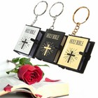 Mini English Holy Bible Key Chains Real Paper Readable Bible Christian Keyrings 