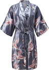 Women Satin Floral Kimono Robe Short Silk Bridesmaid Wedding Dressing Gown