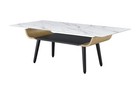 47 w Coffee Table With Glass White Marble Texture Top And Bent Wood Design
