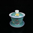 Old Chinese Porcelain Color Painted Flower Bird Cover Bowl Teacup Qianlong Mark