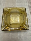 Vintage Mid Century Square Yellow Amber Ashtray Glass Mid Century 6   