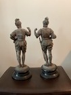 Rare Pair Of Antique Detailed Spelter Statues Of Spanish Conquistadors  15  