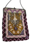Antique Glass Beaded Purse Floral Art Deco Brass Frame Chain Handbag As Is
