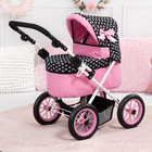   Trendy Pram - Hearts Black   Pink - Includes Matching Shoulder Bag  For Dolls 