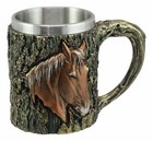 Ebros Bronzed Wildlife Chestnut Horse Coffee Mug W rustic Tree Bark Texture 12oz
