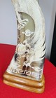Pair Vintage Japanese Water Buffalo Horn Scrimshaw Dragon Large 15 25  Asian Art