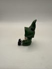 Lefton Green Sitting Elf Gnome Pixie Figurine Pointed Hat Black Shoes Fantasy  
