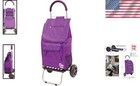 Compact Portable Shopping Cart In Purple - Sturdy Dolly With Comfortable Handle