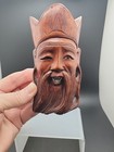 Vintage Hand-carved Wooden Chinese Old Man Mask Wall Hanging Decor 5 In