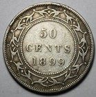 Newfoundland 1899 Wide 9 s Silver 50 Cents  Old Date Queen Victoria  y162 