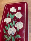 Vintage Red Metal Tin Box With White Flowers On Lid