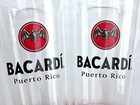 Bacardi Bat Puerto Rico Set Of 2 Cups  Great Condition  Clear Red And Black