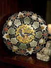 Vintage Asian Inspired Pierced Brass Enamel Centerpiece Bowl Pheasants Floral