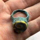Rare Found Ancient Roman Bronze Mosaic Glass Ring With Rich Patina