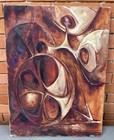Vintage 1960s Abstract Shapes Oil Painting Mid Century Modern Art Wall Hanging