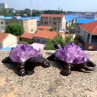 4 6   Hand Carved Amethyst Cluster Turtle Statue Gemstone Housewarming Decor