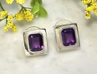 Vtg Mexico Sterling Silver 925 Amethyst Baguette Modernist Stud Pierced Earrings