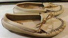 Vtg Minnetonka Driving Moccasins  87 Deer Skin Women Sz 10 Beige Contrast Lacing