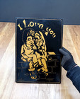 Vintage Ussr Mid-century Carved Wall Wooden Picture I Love You Soviet Decor  