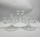 Set Of 2 Heisey Glass Cut Cascade 3 Arm Light Candle Holders Candelabra Pair Vtg