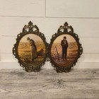 Vintage Brass Bubble Glass Jean Fran  ois Millet Prints Convex Frame Set Italy