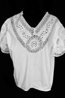 Antique French Edwardian White Cotton Blouse With Fine Lace Trim Size Large