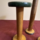 Vtg Lot Of 3 Wooden Empty Spools bobbins  Green   Brown   Metal 