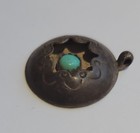 Old Native American Round Sterling Silver Turquoise Shadow Box Pendant Navajo